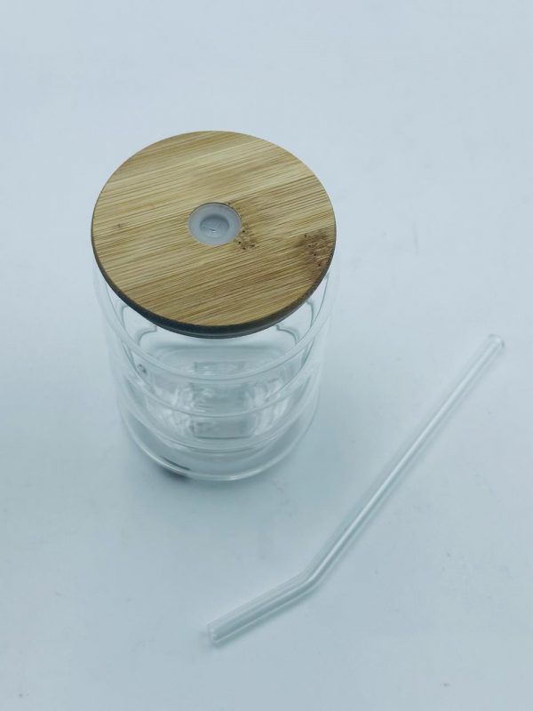 520ML Glass Tumbler with Bamboo Lid & Glass Straw - Image 2
