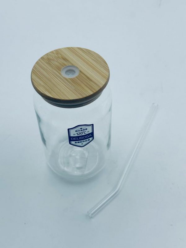 540ML Glass Drinking Jar with Bamboo Lid & Glass Straw - Image 2