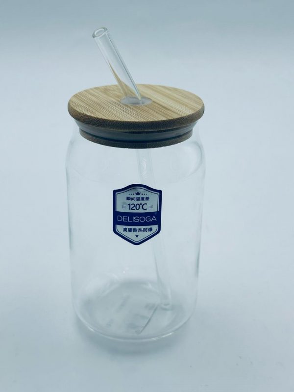 540ML Glass Drinking Jar with Bamboo Lid & Glass Straw