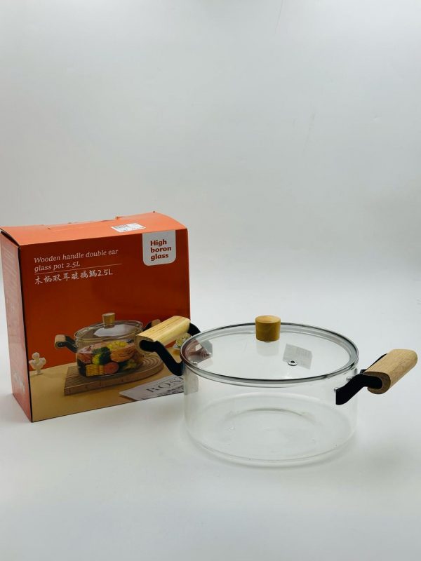 Wooden Handle Double Ear Glass Pot – 2.5L
