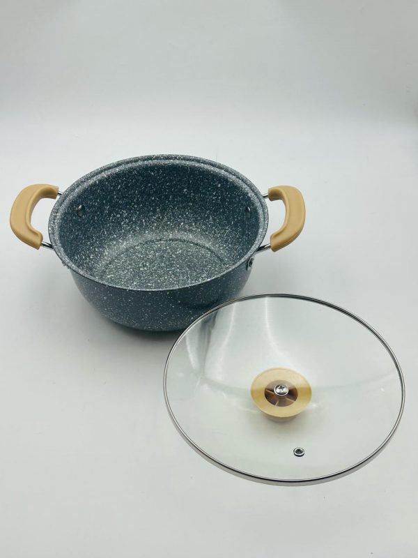 Granite Coated Non-Stick Cooking Pot with Glass Lid - Image 2