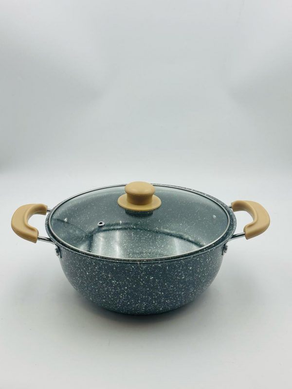 Granite Coated Non-Stick Cooking Pot with Glass Lid