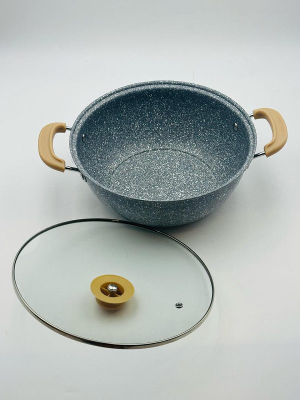 Granite Coated Non-Stick Cooking Pot with Glass Lid - Image 2