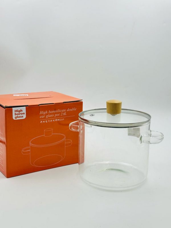 High Borosilicate Double Ear Glass Pot – 2.6L