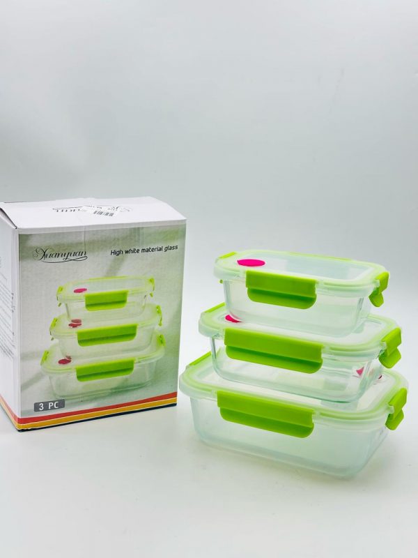 3-Piece Rectangular Glass Food Storage Container Set