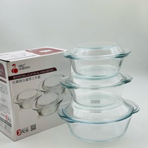 Red Cherry Borosilicate Glass Bowl – 3 Piece Set