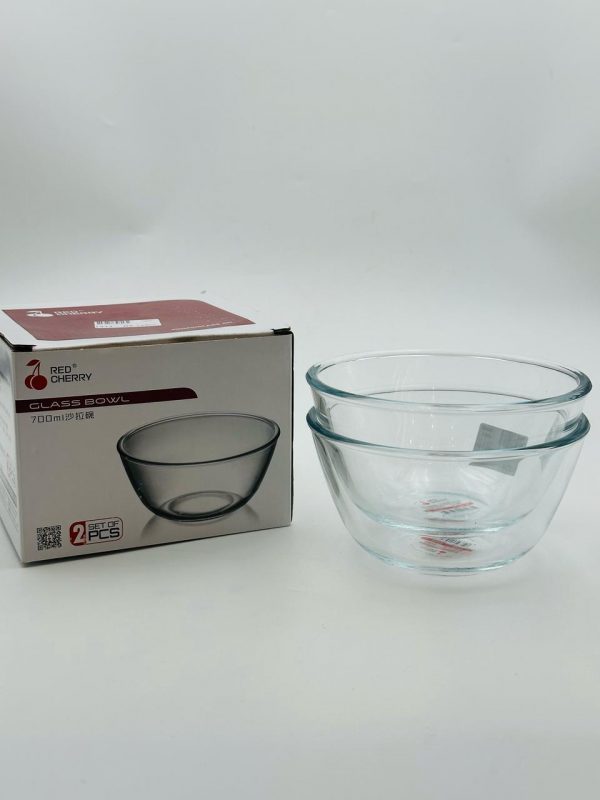 Red Cherry Glass Bowl Set – 2 Pcs