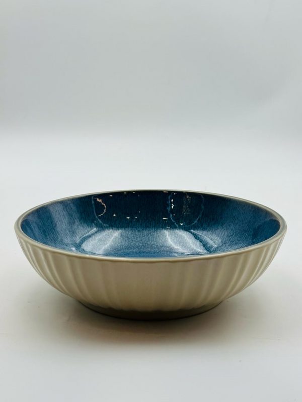 Ceramic Deep Serving Bowl – Blue Interior
