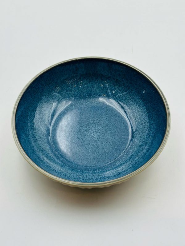 Ceramic Deep Serving Bowl – Blue Interior - Image 2