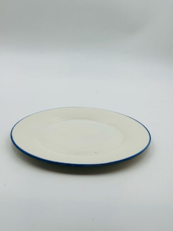 Ceramic White Dinner Plate with Blue Rim
