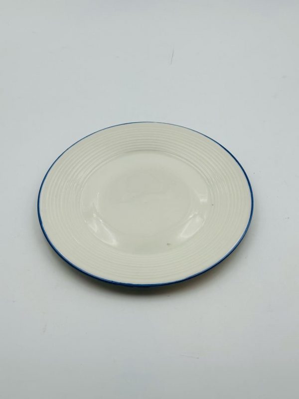 Ceramic White Dinner Plate with Blue Rim - Image 2
