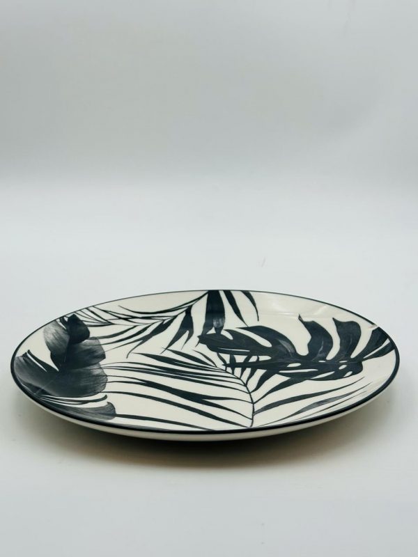 Monochrome Leaf Print Ceramic Plate