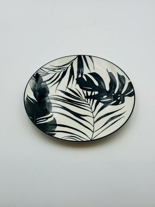 Monochrome Leaf Print Ceramic Plate - Image 2