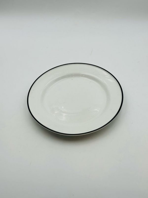 Classic White Porcelain Dinner Plate with Black Rim - Image 2