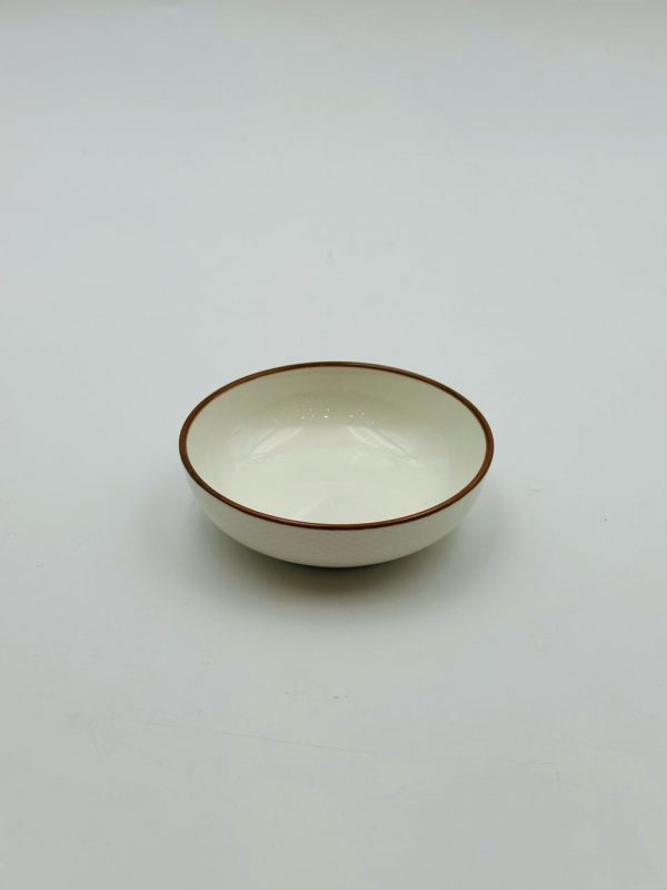 Small Classic White Ceramic Bowl with Brown Rim