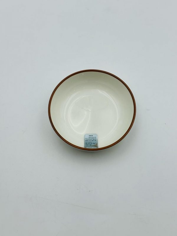 Small Classic White Ceramic Bowl with Brown Rim - Image 2