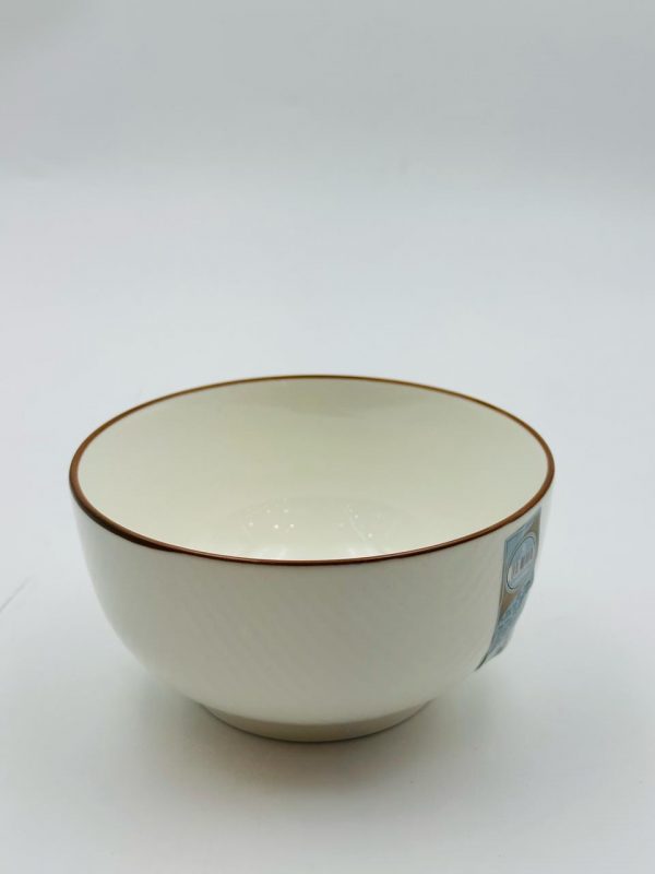 Classic White Ceramic Bowl with Brown Rim