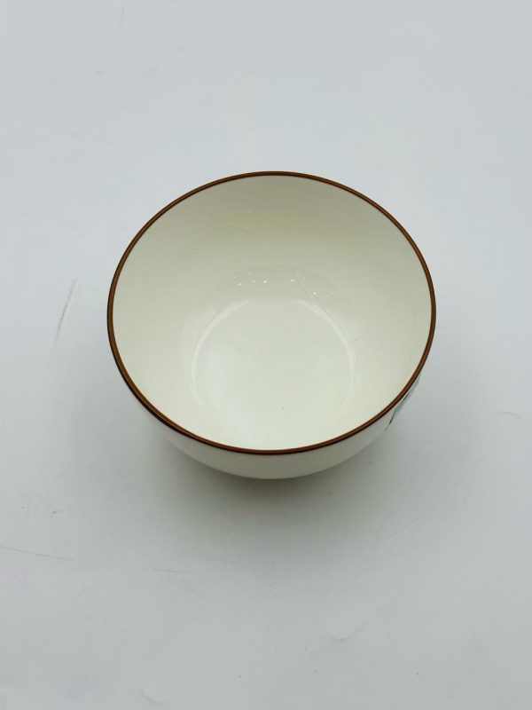 Classic White Ceramic Bowl with Brown Rim - Image 2