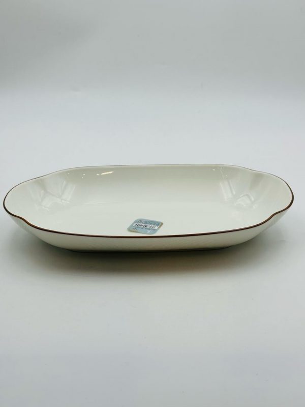 Classic Rectangular Ceramic Serving Dish – Brown Rim