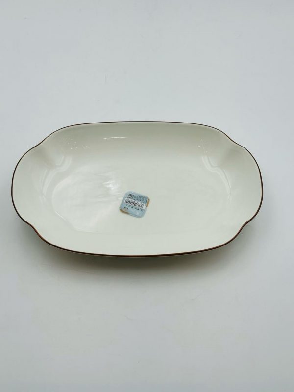 Classic Rectangular Ceramic Serving Dish – Brown Rim - Image 2
