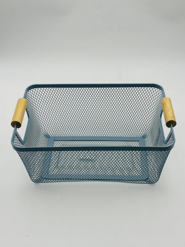 Metal Mesh Storage Basket with Wooden Handles - Image 2