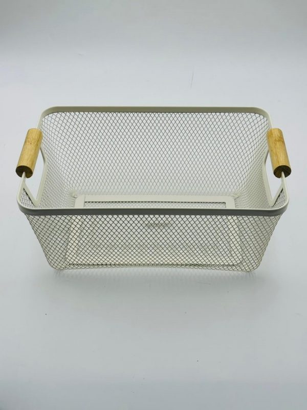 Metal Mesh Storage Basket with Wooden Handles - Image 3