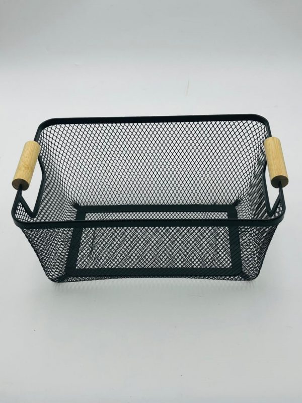 Metal Mesh Storage Basket with Wooden Handles - Image 4