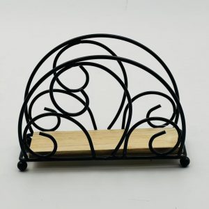 Decorative Metal Napkin Holder with Wooden Base