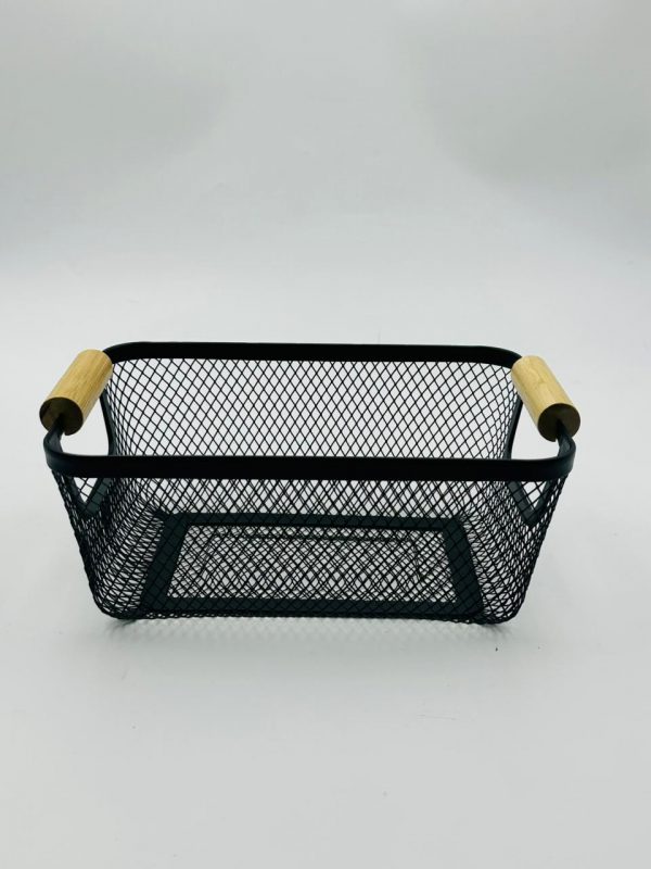 Mesh Storage Basket with Wooden Handle - Image 2