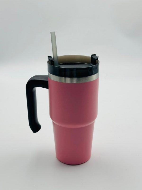 Stainless Steel Thermal Mug with Straw & Handle (Small) - Image 2