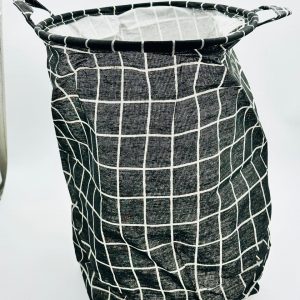 Black Grid Fabric Laundry Basket