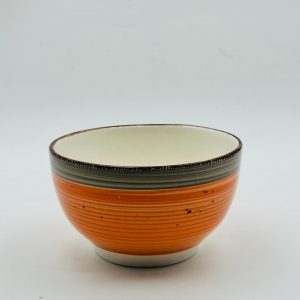 Rustic Orange & Grey Striped Ceramic Bowl
