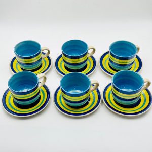 6-Piece Multicolor Striped Cup & Saucer Set