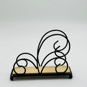 Modern Black Metal Napkin Holder with Wooden Base