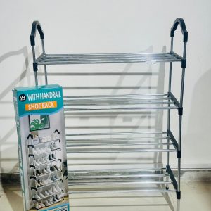 4-Tier Chrome Steel Shoe Rack with Handrails