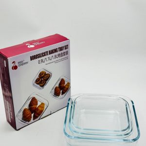 Red Cherry Borosilicate Glass Baking Tray Set – 3 Piece
