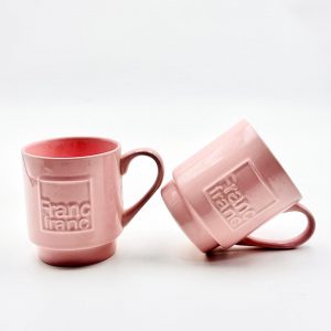 Embossed Ceramic Mug – Pink “Franc Franc” Style 1PCS
