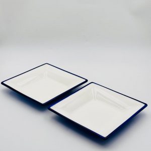Square Ceramic Serving Bowl with Blue Rim