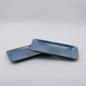 Textured Blue Rectangular Ceramic Serving Plate