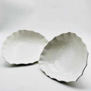 Elegant White Scalloped Ceramic Serving Bowl