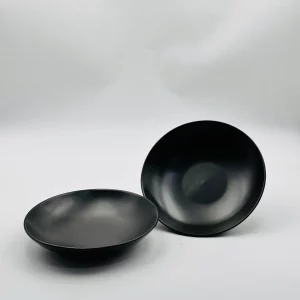 Matte Black Ceramic Shallow Serving Bowl