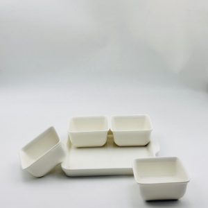 4-Piece Ceramic Sauce Bowl Set with Serving Tray