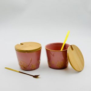 Floral Ceramic Sugar Jar with Bamboo Lid & Spoon