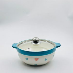 Ceramic Casserole Cooking Pot with Glass Lid – Heart Design 22CM