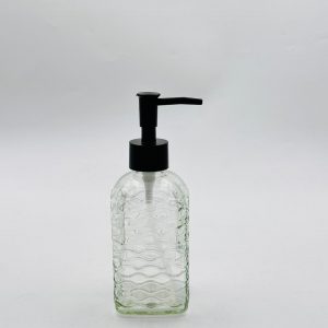 Clear Glass Soap Dispenser – Black Pump (Wave Design)