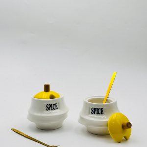 Ceramic Spice Jar with Lid & Spoon – Kitchen Storage Container