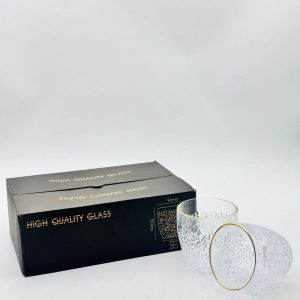 Luxury Crystal Pattern Glass Tumbler – Gold Rim