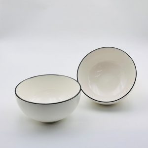 Ceramic Bowl with Black Rim Trim — Ivory White