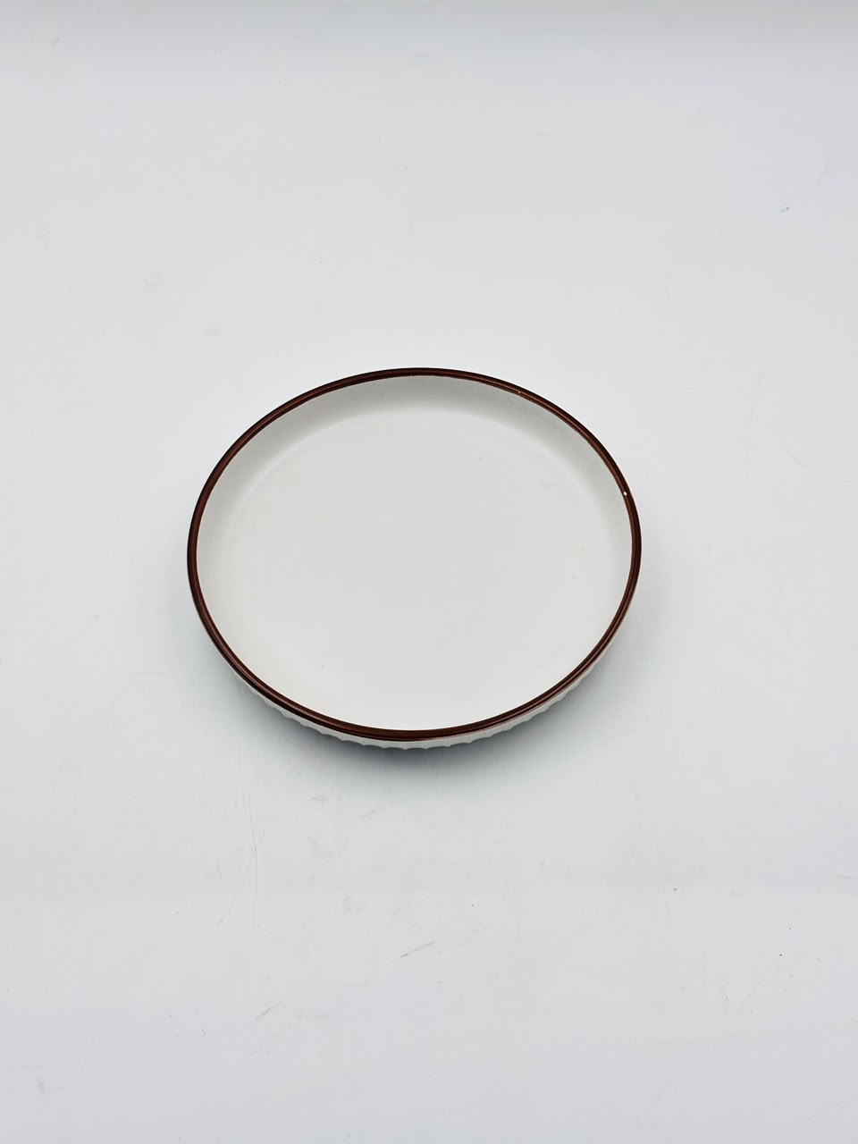 White Ceramic Plate with Brown Rim, photograph 2