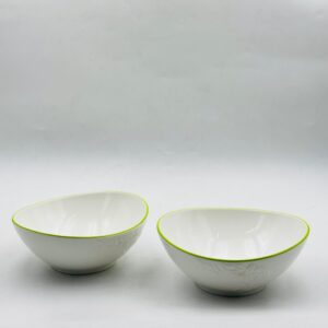 White Ceramic Bowl with Green Rim